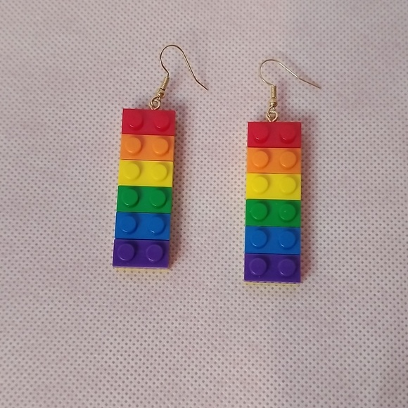 Multicolor Pierced Block Earrings - Picture 1 of 3